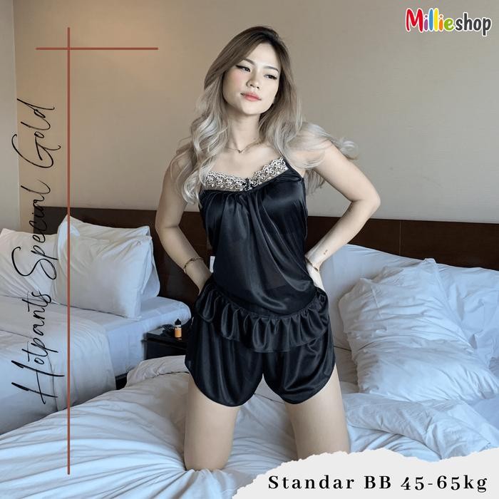 Baju Tidur Wanita Sexy / Hotpant Wanita / Setelan Singlet Wanita Simple / Hotpant Emas Atasan Celana