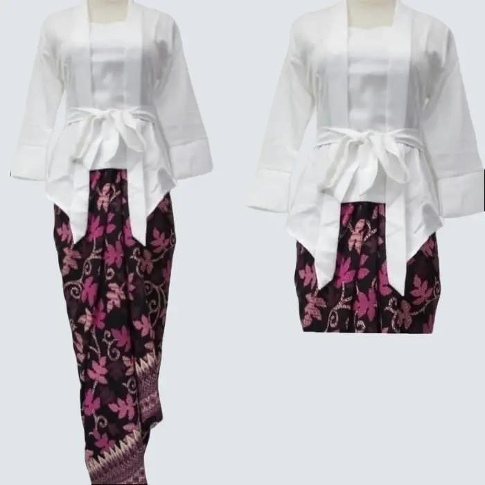 Setelan Kebaya Kutu Baru Pita Bahan Katun Warna Putih