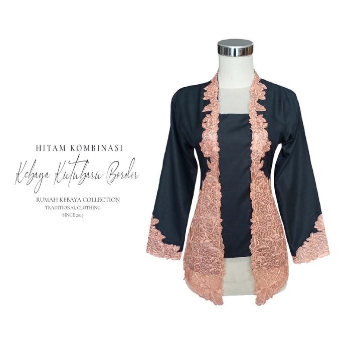 Kebaya Kutubaru Kartini Katun Bordir Modern Hitam Kombinasi