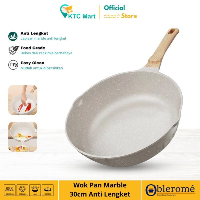 OBLEROME Deep Pan Marble Granite 30 CM Wajan Granite Anti Lengket Wok Pan Granite Premium Cookware