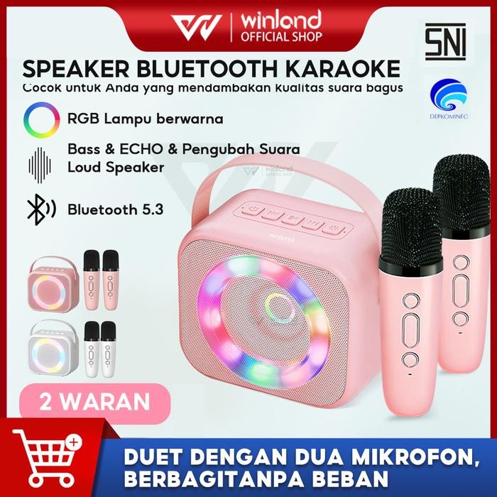 Pilihan- [Cod] Winland Speaker Bluetooth Portable Karaoke 2 Mic Wireless Speaker Karaok Ktv