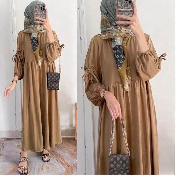 Ghina Midi Dres Kaos Combed Gamis Busui Wanita Kekinian Gamis Serut NTR