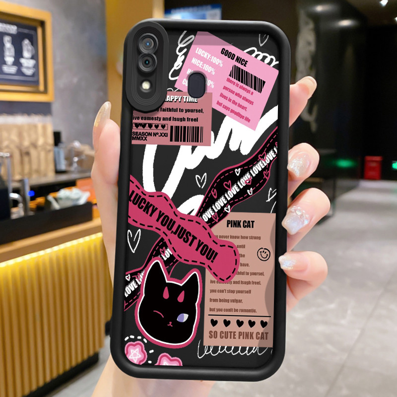 Casing Hp untuk Samsung Galaxy A20 A20s A30 A21s M10s Case Hp Casing pola Ilustrasi kucing hitam kec