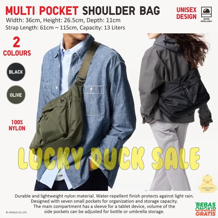 Stok Terbatas Tas Uniqlo Multi Pocket Tas Shoulder Bag Nylon Selempang 13L Unisex Nilon Tablet