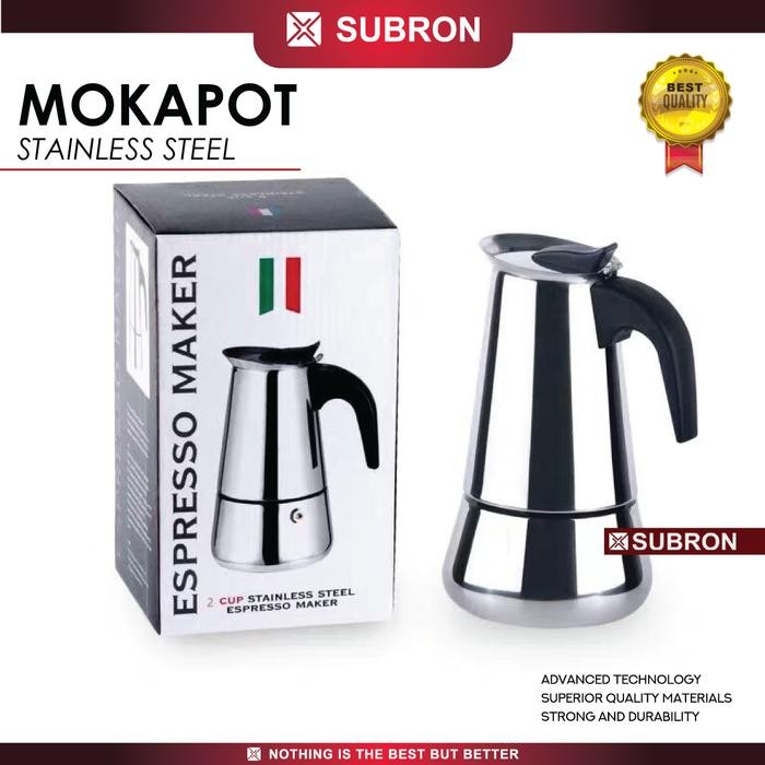 SUBRON MANUAL ESPRESSO COFFEE MAKER MOKAPOT STAINLESS 2 CUP 100ML
