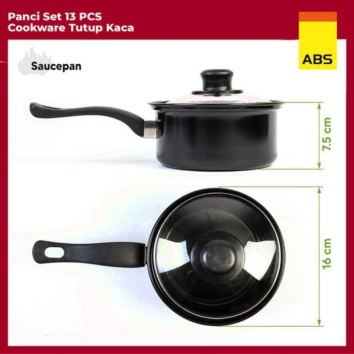Hongzhuo By ABS Panci Teflon Marble - 13 pcs Cookware Set Tutup Kaca Cookware Panci Set Wajan
