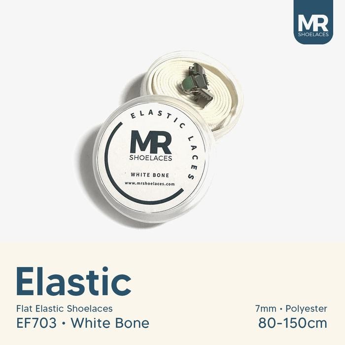 HARGA DISKON MR Shoelaces EF703 Elastic White bone (Putih Tulang) Tali Sepatu Flat Elastis 7mm 60cm
