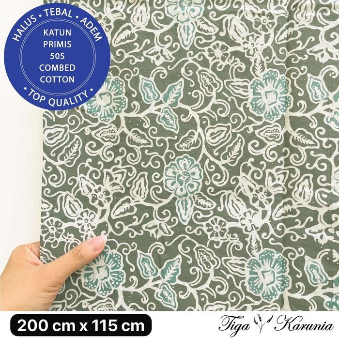 Kain Batik Cap Premium Solo Bunga Hijau Sage & Mint Green KATUN PRIMIS