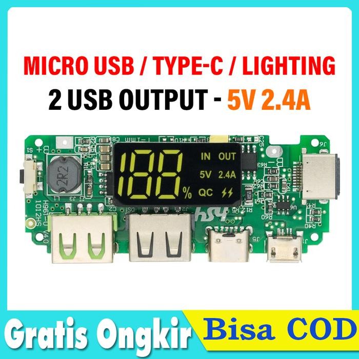 lr4u- Modul Power Bank Lcd Micro Usb Type-C Lighting 5V 2.4A Quick Charger