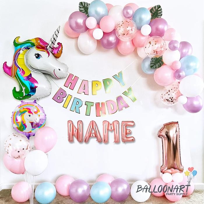 UNICORN RAINBOW GARLAND DEKORASI SET/BALON ULANG TAHUN ANAK/BIRTHDAY FOIL/DEKORASI ULTAH ANAK