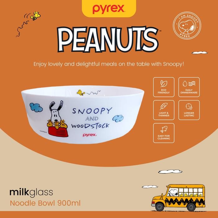 nwmi- Pyrex Snoopy Dinner Plate & Bowl / Piring Dan Mangkok Makan