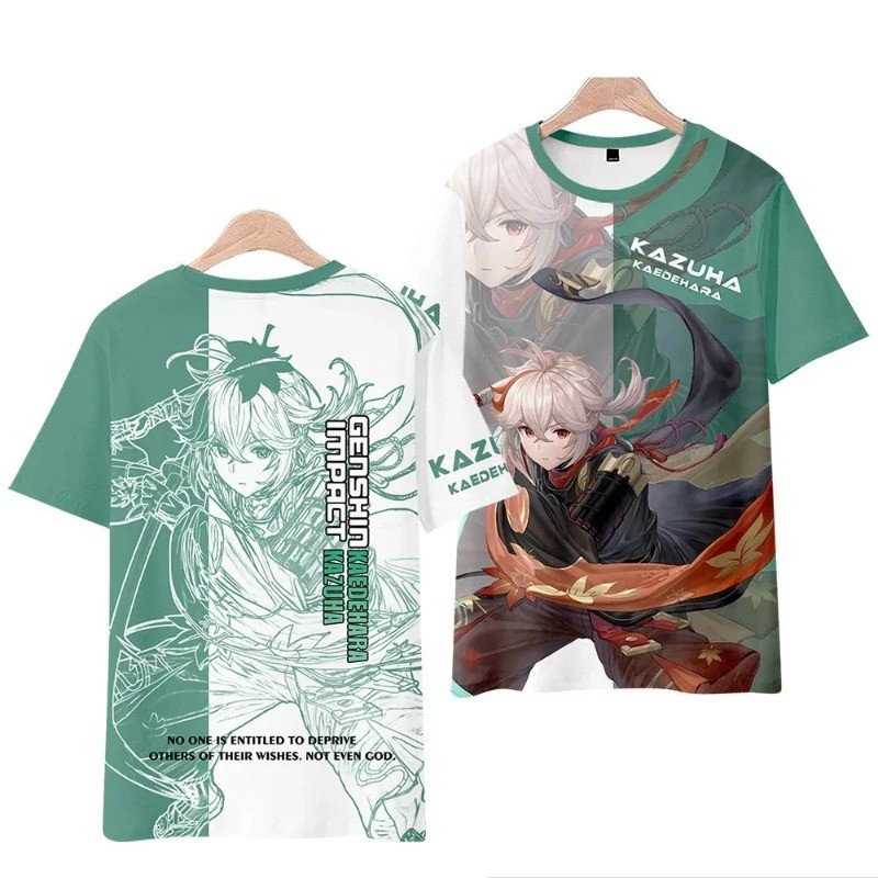 Anime Genshin 3D Printed T-Shirt Female Male Kaedehara Kazuha Yoimiya Sayu Raiden General Kujo Sara