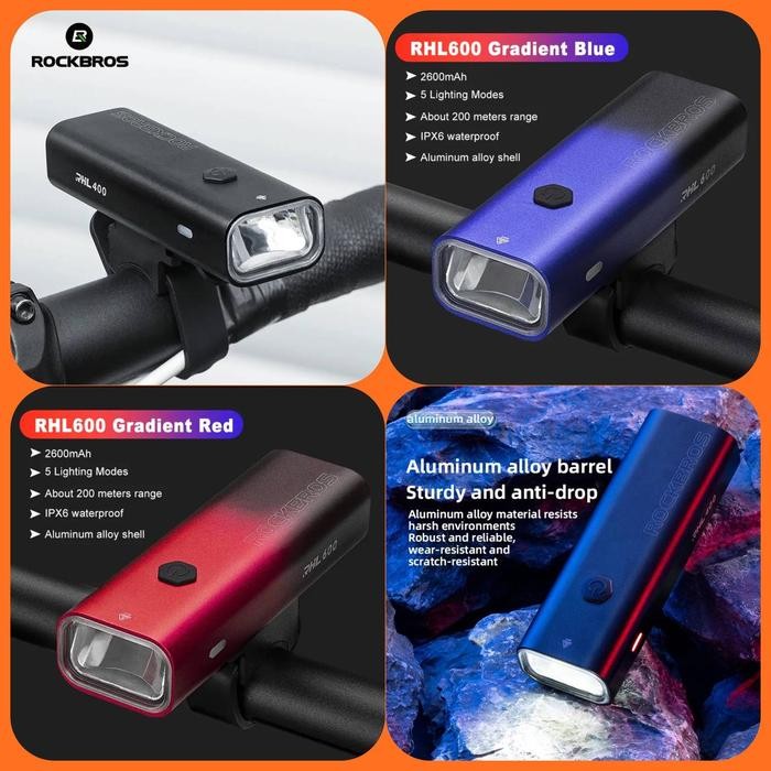 Lampu Sepeda Depan Rockbros 600 Lumens Led Rhl600 Usb Rechargeable