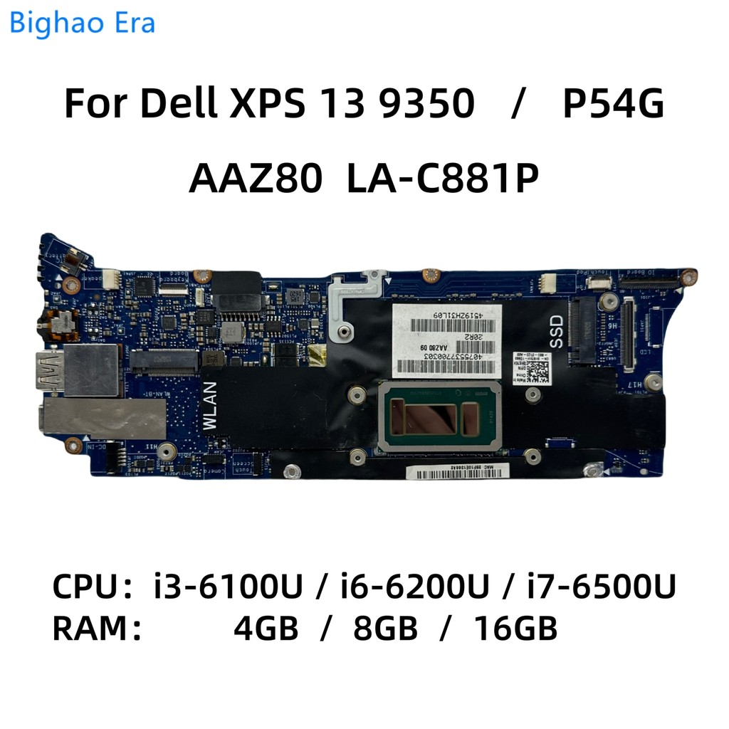 Casing Laptop AAZ80 LA-C881P For Dell P54G XPS 13 9350 Laptop Motherboard With i3-6100U i5-6200U i7-