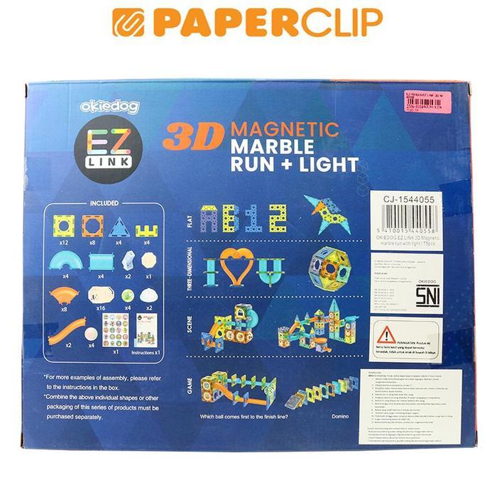 Mainan Edukasi Okiedog Ezlink 3D Magnetic Marble Run / 75Pcs