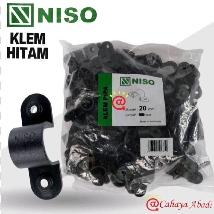 NISO Klem Pipa Conduit 20mm HITAM (100 pc) I Clamp Pipa Listrik 20 mm Black Series Penjepit Pipa