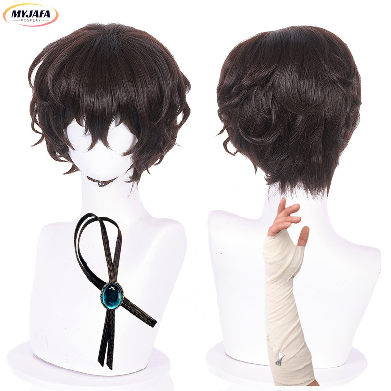 High Quality Dazai Osamu Cosplay Wig Anime Cosplay Brown Heat Resistant Synthetic Hair Wigs + Wig
