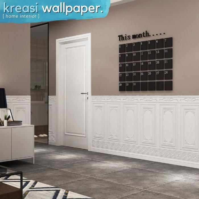 NEW Wallpaper Dinding Sticker 3D Motif Kayu Jati Jendela Foam 5MM Lantai