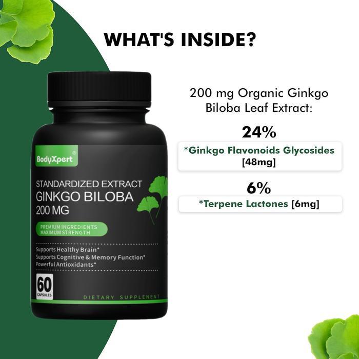 Ekstrak ginkgo 200 mg, ekstrak ginkgo organik, suplemen ginkgo, pil ginkgo, kapsul ginkgo, 60 kapsul