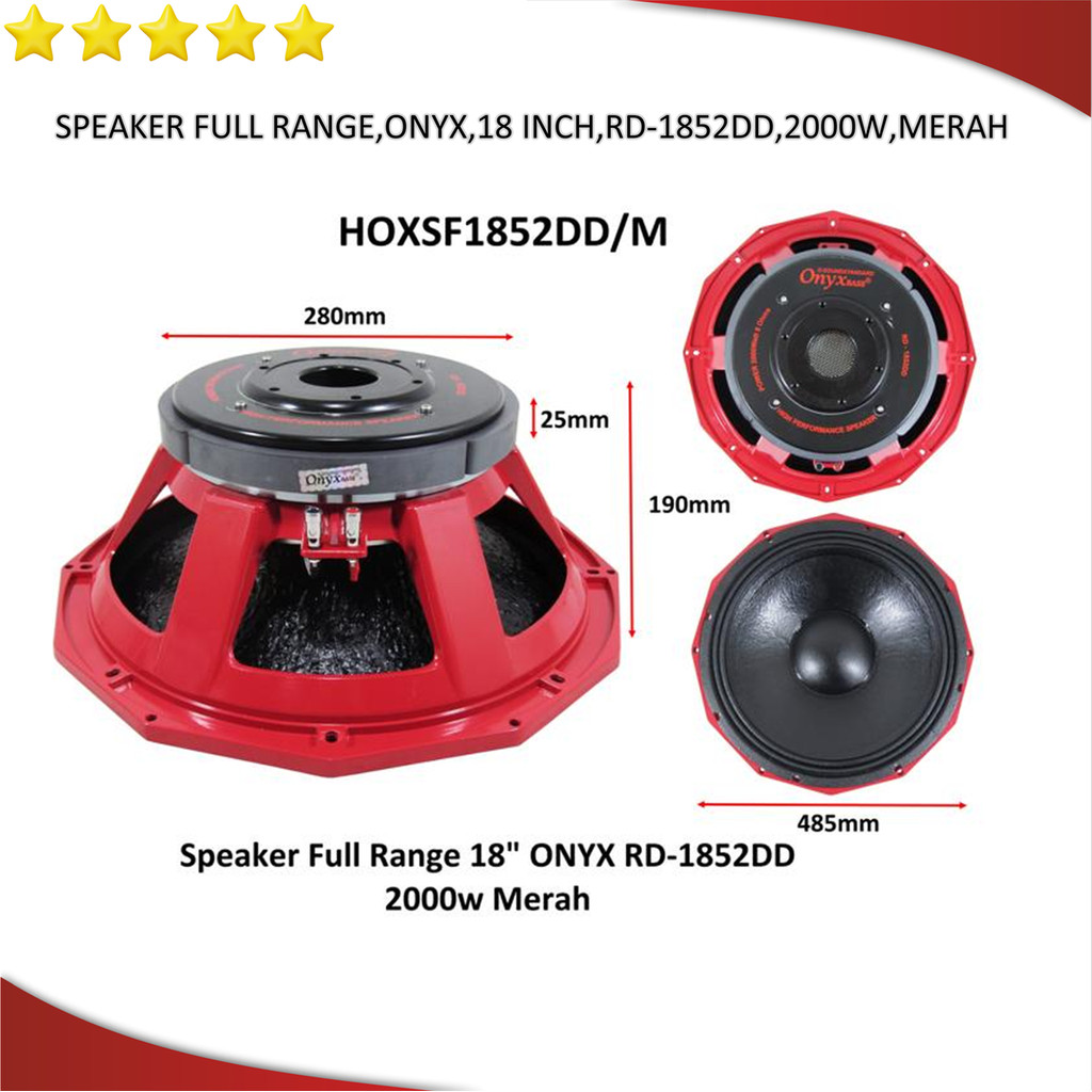 Speaker Full Range 18 Inch Onyx RD 1852DD Ori 2000w Coile 5Inch Merah