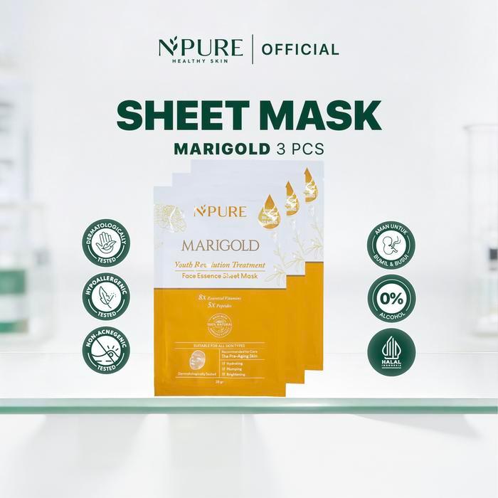 [3 DAYS ANTI-AGING] NPURE Marigold Anti Aging Sheet Mask - Masker untuk Awet Muda / Anti-aging Mask