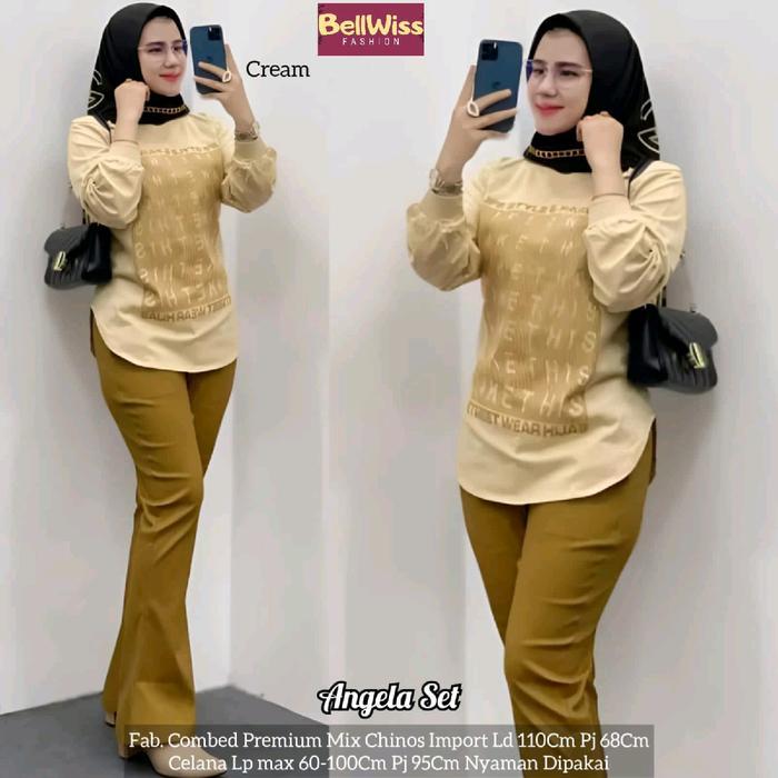 Angela Set By Bellwiss / Set Celana Cutbray + Kaos Combed / Set Wanita Muslim / Set Kekinian Terbaru