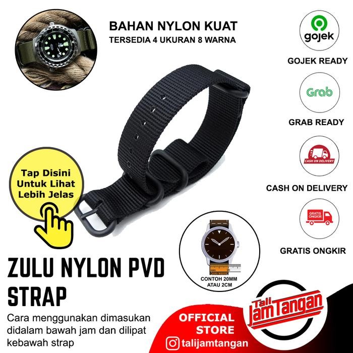 18MM ZULU STRAP NYLON BLACK STRAP PVD TALI JAM TANGAN NATO STRAP