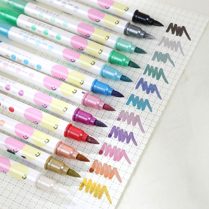 Bisa Grab! Winzige12Pcs Brush Kuas Kaligrafi Brush Pen Pena Warna Warni Lettering Drawing Pen