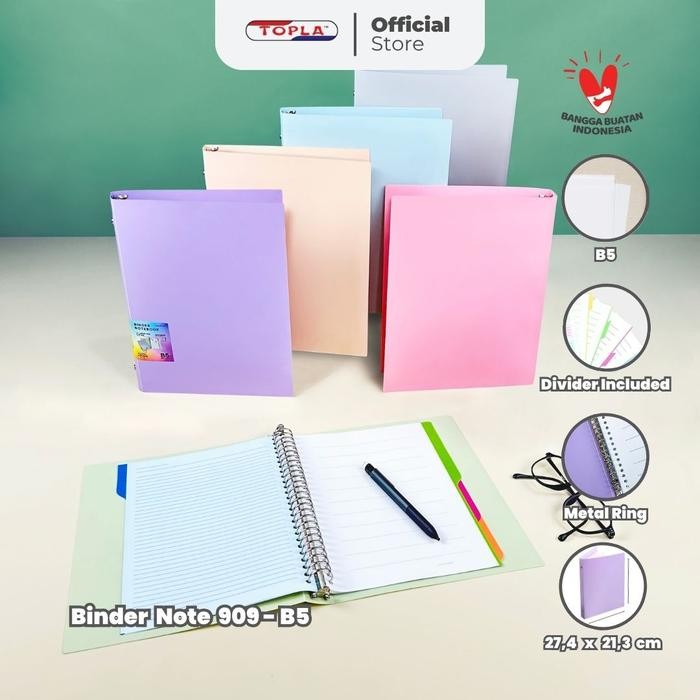 

TOPLA Buku Catatan Topla Binder Note 909 B5 - Warna Pastel, Cocok untuk Sekolah & Kuliah Plastik