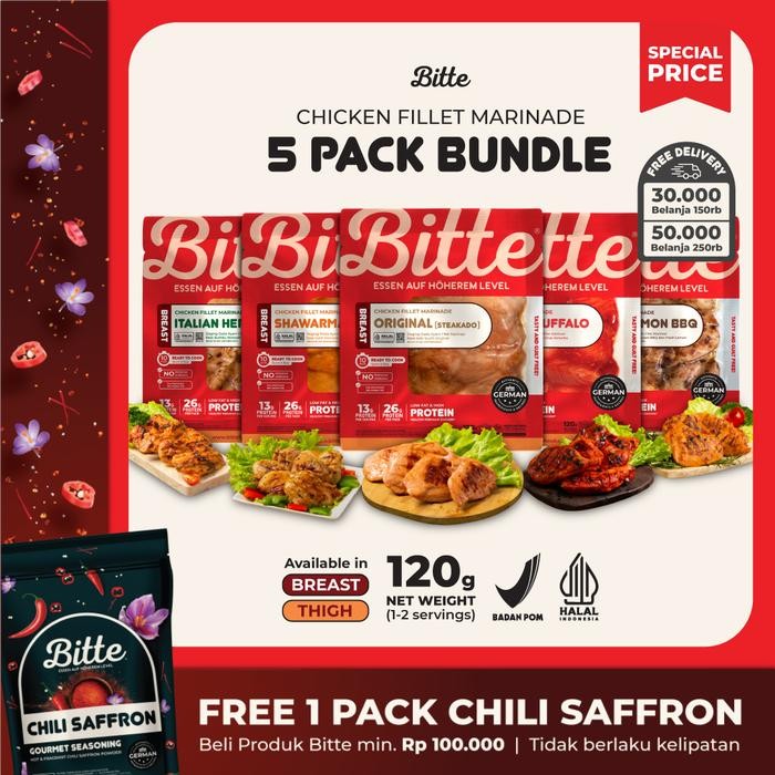 

Pilihan- 5 Pack Bundle Chicken Fillet Marinade 120G - Bitte Food / Ayam Filet Marinasi Healthy