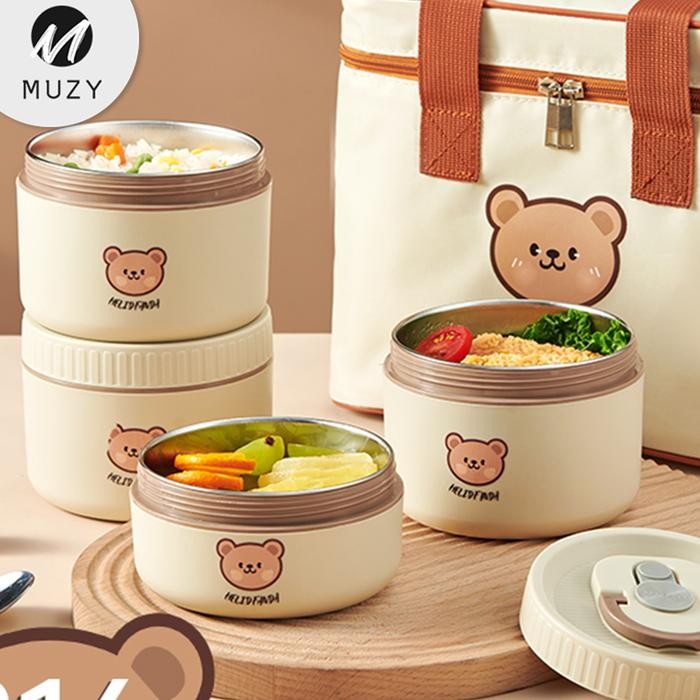 Muzy Termos Sup Makanan untuk Bekal Kotak Bekel Nasi Tahan Panas Tempat Bekal Makan Food Jar Round