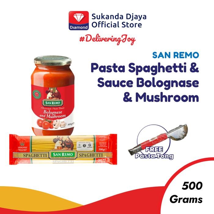 

San Remo Pasta Spaghetti + Sauce Bolognase & Mushroom 500 Gr [Free Pasta Tong]