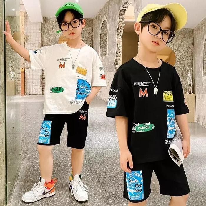 Nevada Kids - Setelan Anak Laki Laki Fashion Kids Set Luiz Baju Kaos Setelan Lengan Pendek Motif