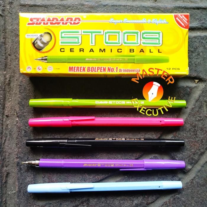 Pilihan- [Pak] Standard St009 Black Alfa Tip Oil Gel Pen - Pulpen Hitam