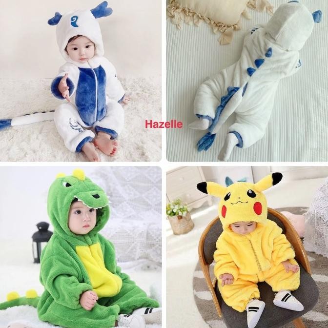 Baju piyama kostum anak bayi onesie animal hewan lucu pikachu dragon dinosaurus import 0T-5T