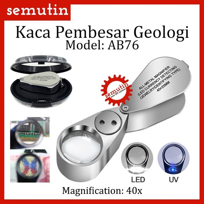 

SALE Kaca Pembesar Geologi LED UV 40x AB76 / Perhiasan Batuan / Lup Lensa Lampu Lipat Loupe