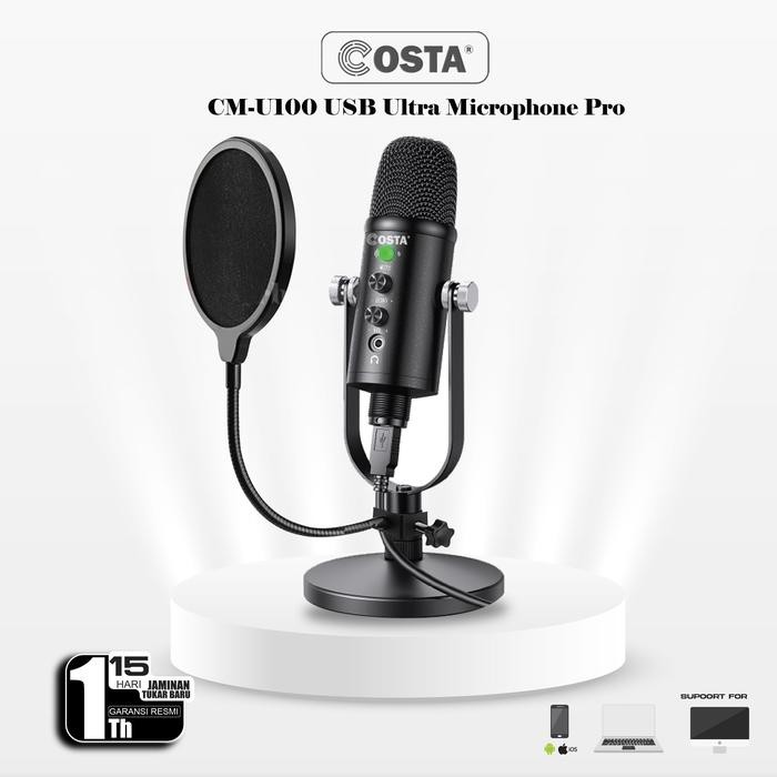 Ready COSTA CM-U100 USB Ultra Microphone Pro Condenser Podcast PC Hp Laptop