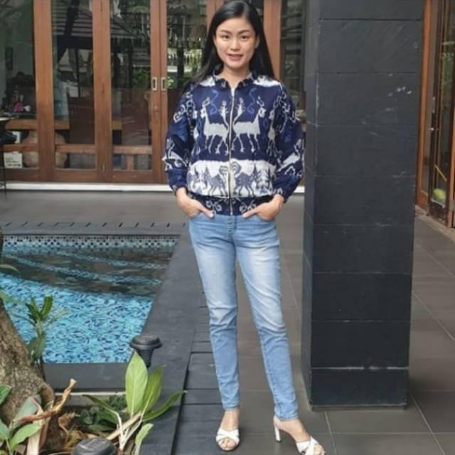 Ready Jaket Hoodie Outer Batik tenun motif sumba premium Jumbo Unisex