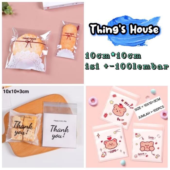 UK 10x10 - 100pcs plastik cookies roti plastik OPP kue donut perekat