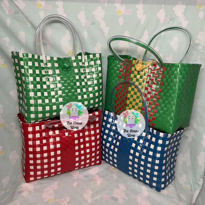 TAS / KERANJANG BELANJA PASAR ANYAMAN PLASTIK UKURAN MINI BERKANCING