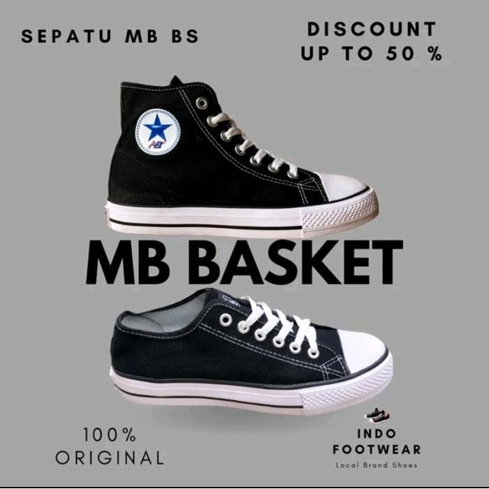 fb17- Sepatu Master Basket / Sepatu Mb / Sepatu Sekolah / Hitam Putih / Tinggi Pendek