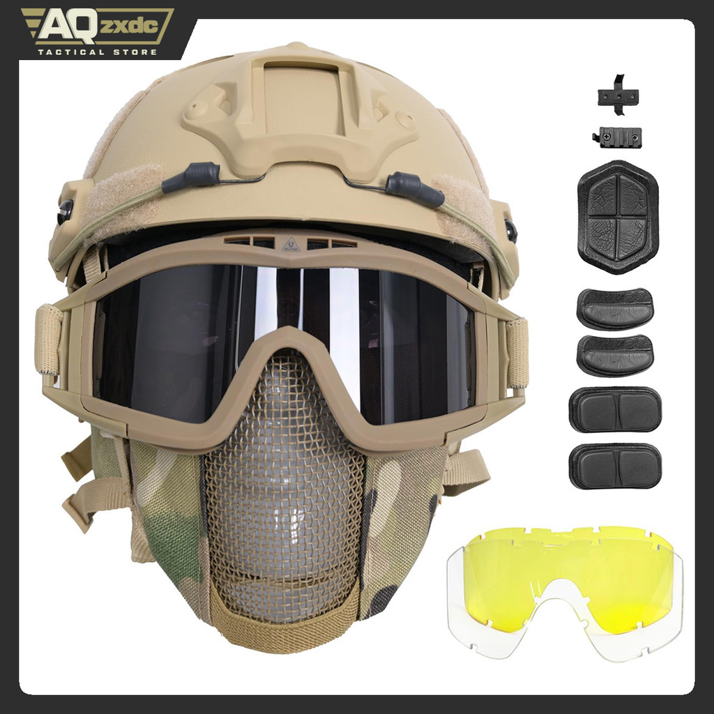 Aqzxdc Airsoft Helmet With Full Face Protection, Tactical Airsoft Mask, Goggles & Accessories, For