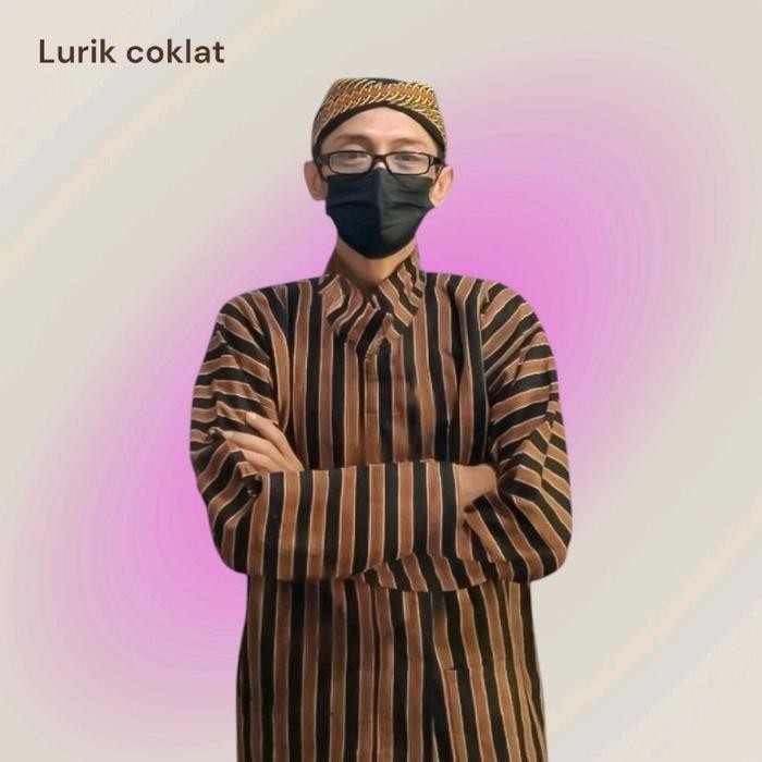 ORIGINAL Baju Lurik Sunan Kalijaga Pria Salur Pakaian ATradisional Istimewa Motif setrip Coklat Baju