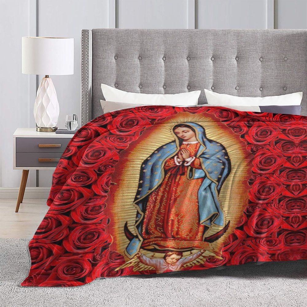 Christian Catholic Blankets Our Lady of Guadalupe Mexican Virgin Mary Flannel Novelty Warm Throw Bla