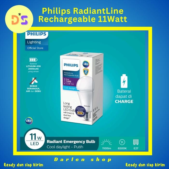 dfue- Philips Led Rechargeable 11Watt 6500K Putih 11W 11 Watt Emergency Bulb