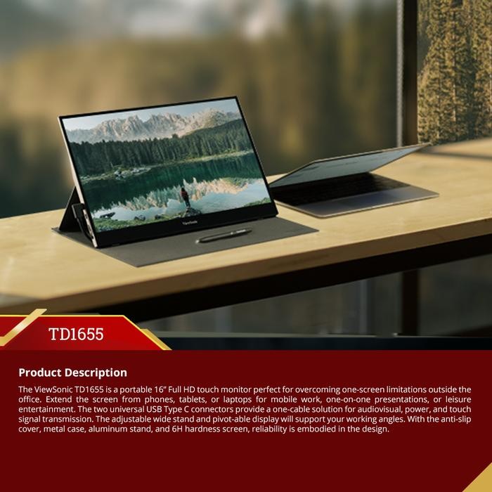 focx- Viewsonic Td1655 - 15.6" Touch Portable Monitor 1080P Usb-C