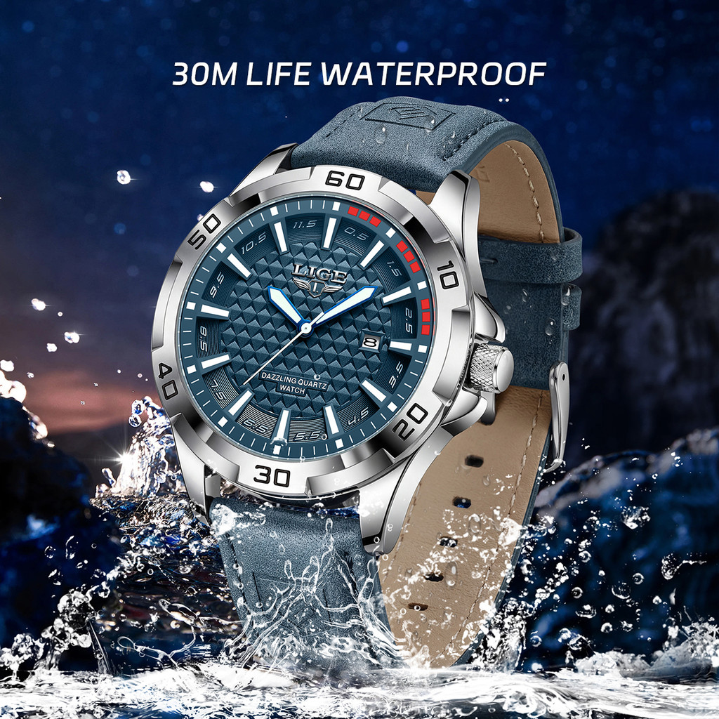 LIGE mens wristwatch 2026 Original Quartz Luxury Classic Waterproof male watch Business Calendar men