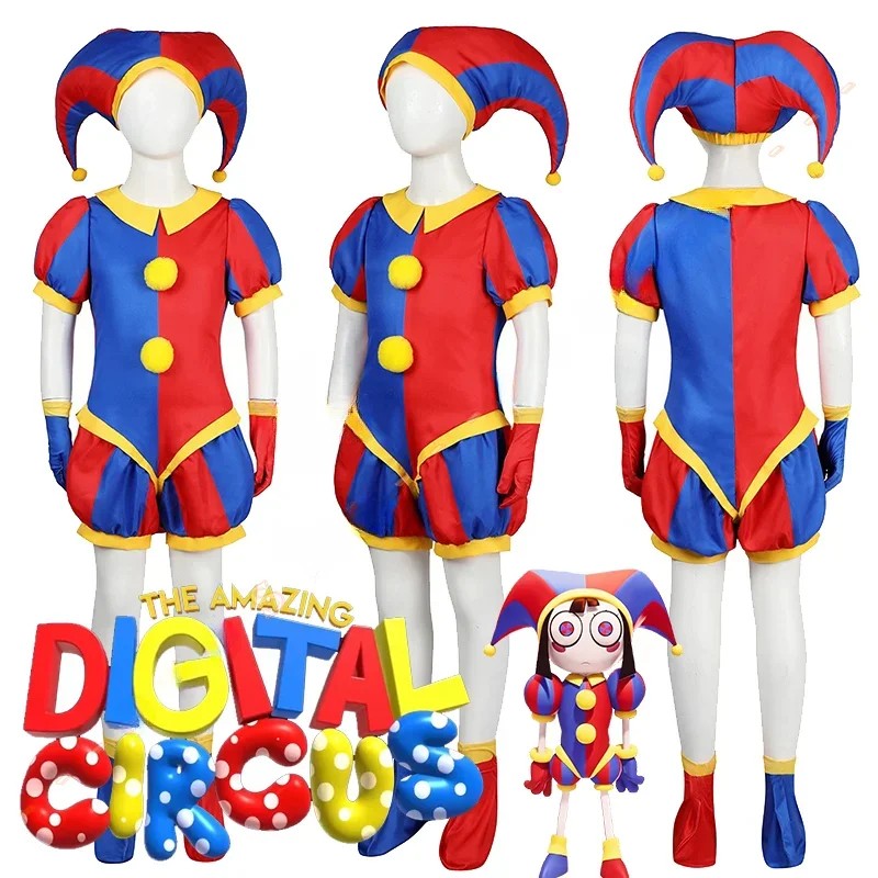 The Amazing Digital Circus Pomni Cosplay Costume Cartoon Uniform Hat Gloves Outfit Halloween Party