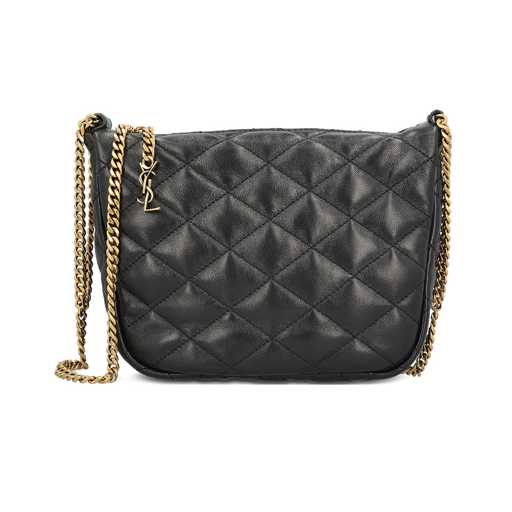 Quilted Leather with Chain Shoulder Bag Black
