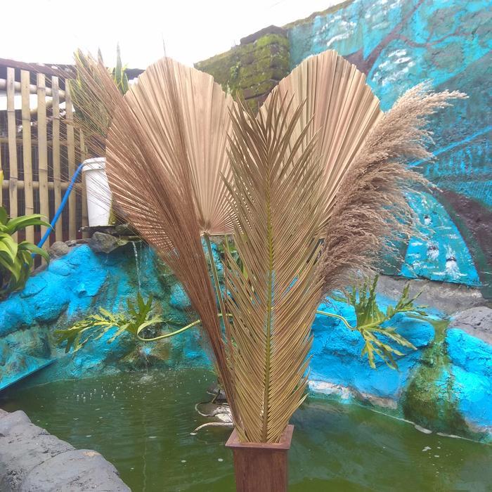 hemat medium rustic Paket Dekorasi Bunga Pampas dan Daun Palm untuk Hiasan Rumah - Natural rustic de